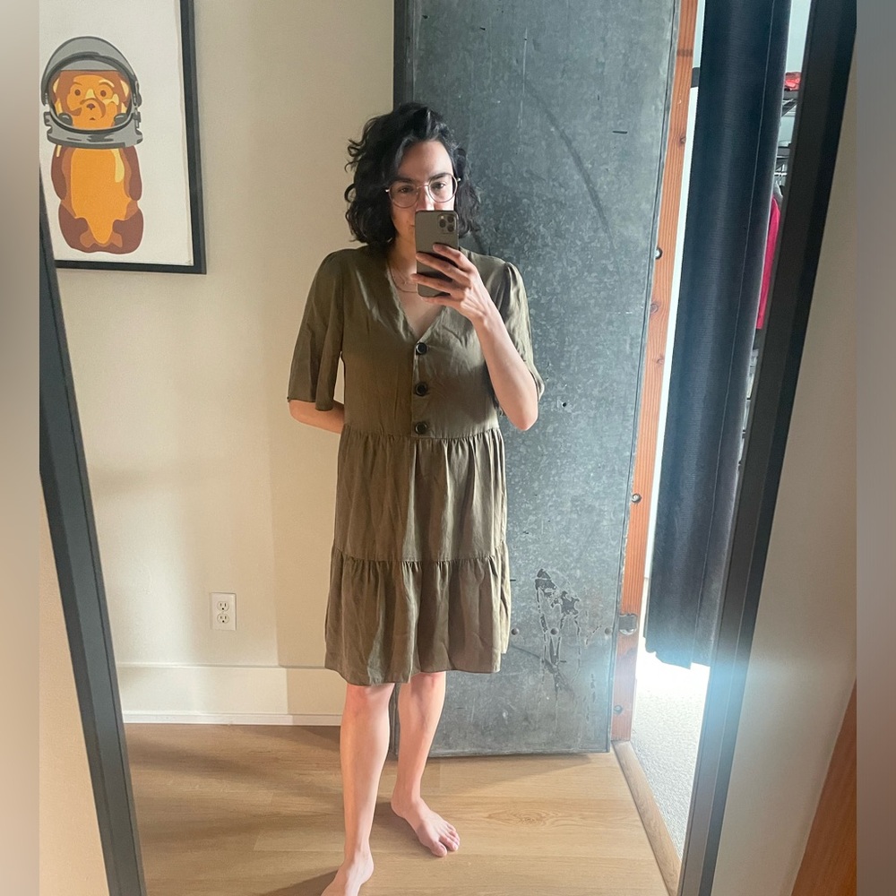 Mango Olive flutter sleeve dress